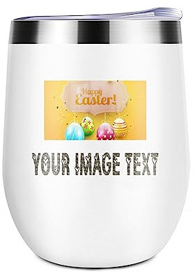 Miujonvy Weinglas Tumbler mit Deckel Ihr individuelles Bild Doppelwand Vakuum Edelstahl Reisebecher für Eiscreme Weiß
