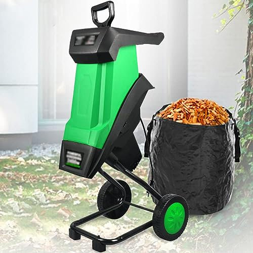 YHUEGH Garden Shredder Wood Chipper, 2400W Electric Wood Leaf Branch Chipper Shredder Mulcher with 40mm Cutting Width, Multifunctional Leaf Branch Shredder, Includes 50L Collection Bag