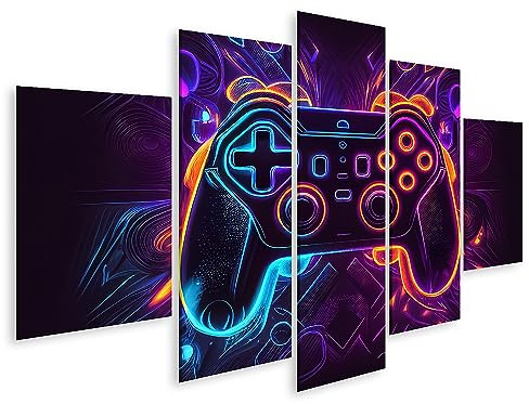 islandburner Wandbild Für Gamer Fans Neon Videospiel Controller Cyber Gaming auf Leinwand Bilder Bild Poster