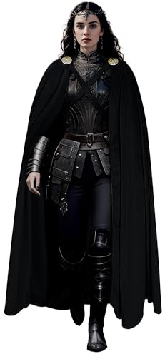 keland Mittelalter Umhang Cape für Halloween Cosplay mit Wikinger Broschen (Z-Schwarz)