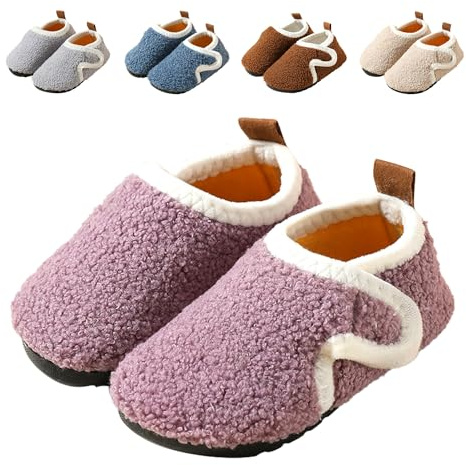 DRECAGE Toddler Slippers Boys Girls Non Slip Indoor Kids Barefoot House Slippers with Hook and Loop Purple 7-7.5 UK Child 26-27 EU