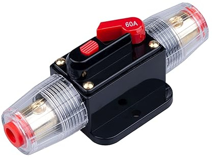 Keple 60A AMP-Schutzschalter 60A Inline-Sicherungshalter Inverter Block DC 12V-24V Volt Manuelle Rückstellung für Auto Automotive Marine Boot Audio Solar System Schutz