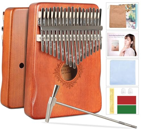 DHinkyoung Kalimba 17 Keys, Portable Mbira Thumb Piano, Calimba Instrument with Study Instruction and Tune Hammer, Solid Mahogany Finger Piano Gift for Kids and Adults Beginners (Butterfly Flower)