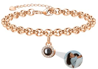 Personalisierte Kreis Foto Armband benutzerdefinierte Projektion Armband mit Bild im Stein Foto Projektion Armband Ich liebe dich Armband 100 Sprachen Weihnachten Jahrestag Geburtstag Geschenk