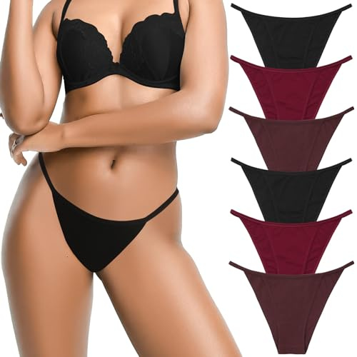 LEVAO Cotton String Bikini Underwear Womens Panties Stretch Breathable Cheey Panty Pack of 6