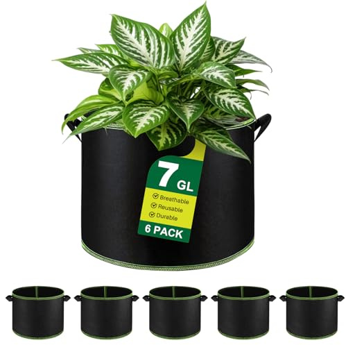 WenYa 7 Gallons Plant Grow Bags, 6 Pack Heavy Duty Thickened Nonwoven Fabric Flower Grow Bags with Handles for Vegetable Flowers Herbs Tomato Carrot Strawberry