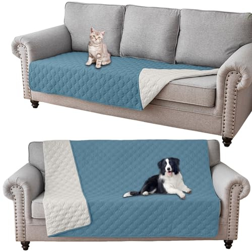 GEBIN Coperta Impermeabile per Cani, Copridivano antigraffio gatto, Copridivano con Penisola per Animali con Fondo in Gomma Antiscivolo, Copriletto (Verde acqua,102x127cm)