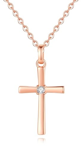 GAVU Collar Dorado para Mujer de Plata Chapada en Oro Rosa con Colgante de Cruz Zirconia Cúbica