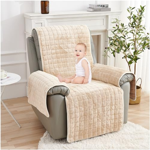 Sesselschoner für Relaxsessel ,Flanell Sesselbezug mit Armlehne Waschbar Liegesofa Armlehnenbezüge ,Fernsehsessel Bezug für Zuhause mit Kindern und Haustieren (Size:3 seats (167*190cm),Color:Beige)