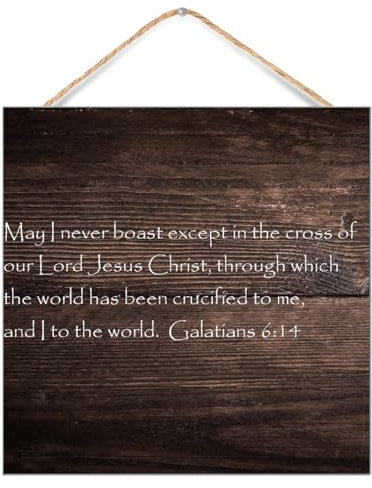 Lustiges Holzschild, Galater, 6:1 May I Never Boast Except in The Cross of Our Lord Jesus, Heimdekoration für Veranda, Bibelvers, Zitat, Holzschild, niedliches Wanddekorschild für Wäsche, 30,5 x 30,5