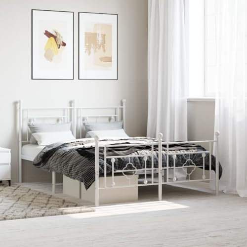Rantry Bettgestell mit Kopf- und Fußteil Metallbett Bettrahmen Doppelbett Einzelbett Gästebett Jugendbett Bett mit Lattenrost | ohne Matratze Metall Weiß 140x190 cm