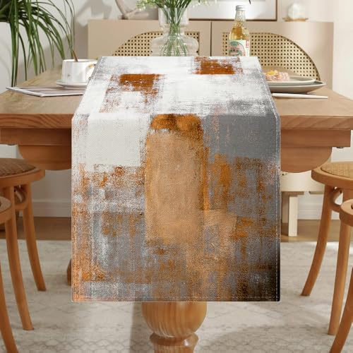 LOZULO Modern Leinenoptik Tischläufer Orange Wasserabweisend | Abwaschbar Tischläufer Esstisch Tisch Dekoration für Hochzeiten Outdoor Drinnen Urlaub Party Dekor 40 x 180 cm