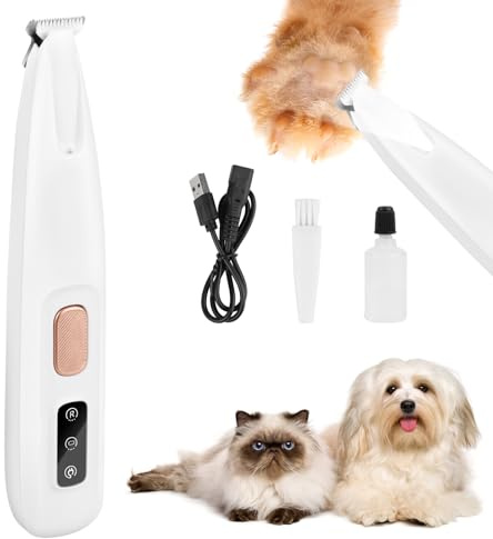 Trimmer Paw Per Cani,USB Ricaricabile Tagliacapelli per Cani, Trimmer Capelli Impermeabile Pet Con Luce LED,Tosatrici per Toelettatura per Occhi, Orecchie,Viso