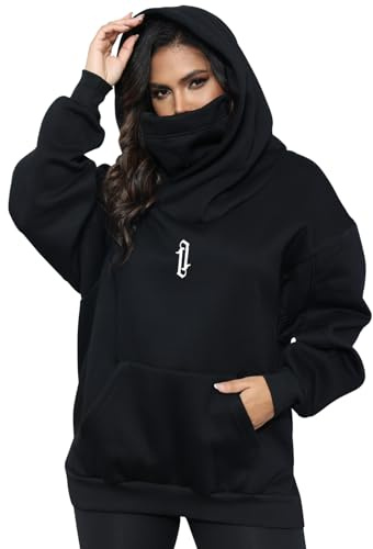 Covisoty Donna Felpa con Cappuccio Pile con Sciarpa Cotone Morbido Pullover Oversize Hoodie Casual Autunno Inverno Vestiti