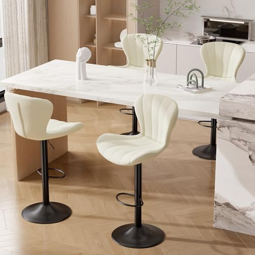 Hawthyhome Barhocker 4er Set Höhenverstellbar Barstühle 360° Drehstuhl mit Rückenlehne Küchenstühle mit Fußstütze PU-Leder für die Küche/Wohnzimmer/Bar/Esszimmer Weiß