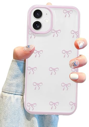 Jusy Kompatibel mit iPhone 11 Hülle,Süße Klar Rosa Schleifenmuster Schöne Weiche TPU Telefonhülle Vollständiger Kameraschutz Handyhülle für Frauen Mädchen - Rosa