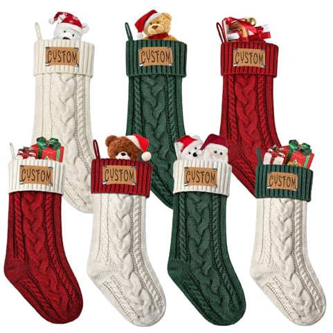 WolunLi Weihnachtsstrümpfe, personalisierbar, Familienname, Weihnachtsstrümpfe, groß, gestrickte Strümpfe, Großpackung, 45,7 cm, Kamin, hängende Ornamente, Dekoration, 5 Stück