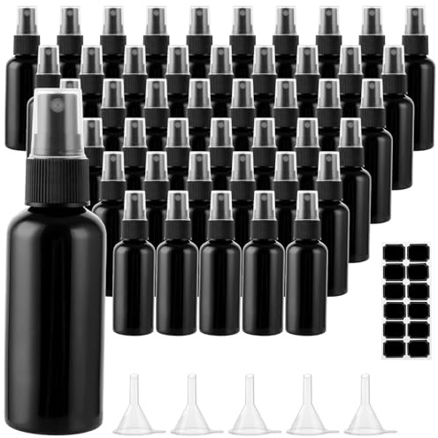 MIVIDE 60 Stück Sprühflasche 60ml, Sprühflasche Leere Schwarz, Wiederverwendbare Plastikreiseflasche zur Reinigung, Alkoholdesinfektion, Reisen, Hautpflege, Parfüm