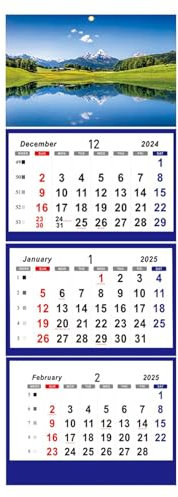 Drei-Monats-Kalender 2025, 3-Monatskalender 2025, vertikal, großer Monatskalender mit vertikaler 3-Monatsanzeige, Dezember 2024 – Januar 2026 Kalender für die tägliche Organisation und Planung