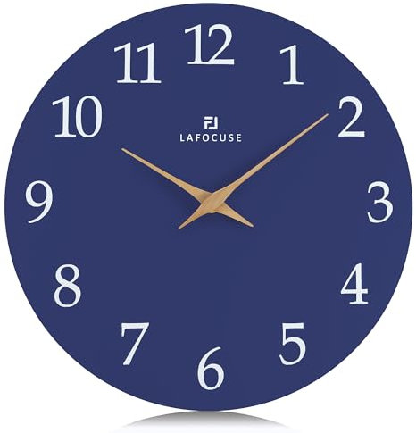 Lafocuse 30cm Horloge Murale Bleu Marine Bois Silencieuse, Design Moderne Pendule Murale Facile à Lire, sans Tic Tac Décoration pour Salon Cuisine Chambre Bureau