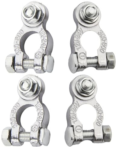 4 Pcs Battery Terminals Connectors Clamp Universal 12V/24V Car Battery Terminal Clamps with Anti-Corrosion Pads Positive and Negative Pair for Marine RV Motorcycles