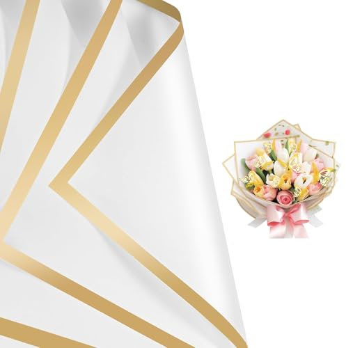 Blatt Blumenstrauß Geschenkpapier, Wasserdicht Blumenpapier Geschenkpapier Verpackungspapier Elegante Bouquet Paper Flower Wrapping Paper für Geschenke Blumen und Bastelarbeiten 20 Weiß 58 x 58cm
