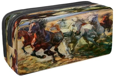 VAPOKF Trousse à crayons avec fermeture éclair pour garçons et filles, fournitures scolaires et de bureau, chevaux au galop, multicolore, 2.3x8.2x3.9in/6x21x10cm, Trousse à crayons