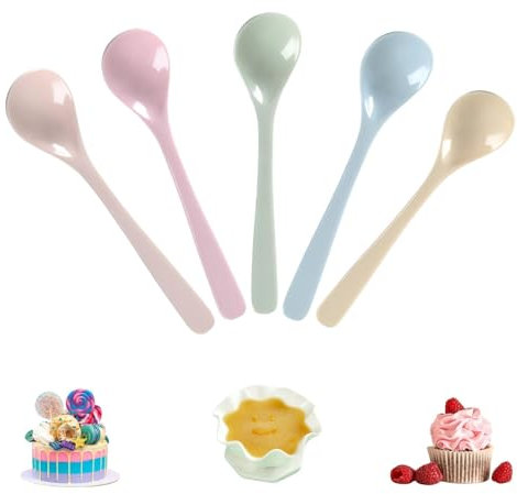 Cucchiaio per uova in plastica, 5 cucchiai per uovo, in plastica, riutilizzabile, piccolo, cucchiaio da zuppa, colorato, infrangibile, adatto per la cucina, per marmellate, yogurt, caffè