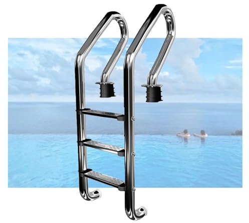 Escalera de Piscina de Acero Inoxidable Antideslizante, con peldaños de 2 o 3 escalones y pasamanos Dobles, para Piscinas y Piscinas en el Suelo, con Capacidad de 250 kg (3 escalones).