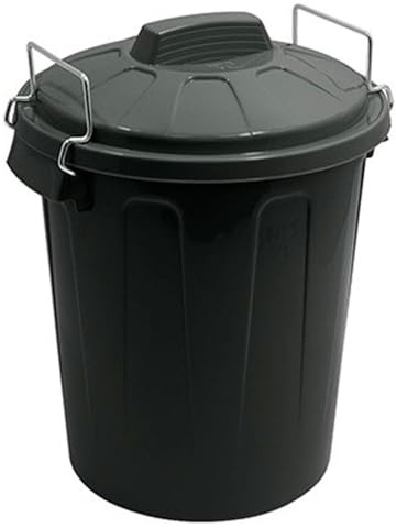 Tradineur - Cubo de basura de plástico con tapa y asas metálicas, contenedor de residuos, papelera, reciclaje, fabricado en España (Gris Oscuro - 7 litros - 30,2 x 23 cm)