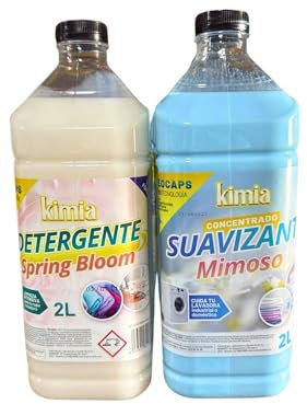KIMIA - Pack Detergente Concentrado Spring Blossom 2L + Suavizante Concentrado Mimoso 2L | Limpieza Profunda | Fragancia Primaveral y Duradera | Protege Color de la Ropa | Suavidad y Frescor Duradero