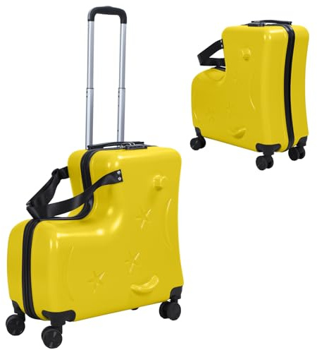 toilmua Kid's Ride-On Luggage with Spinner Wheels, 20 Foldable & Removable Hardside Ride On Suitcase with Child Seat 10 Degree Forward Tilts Trolley Expandable Luggage 40KG Capacity 1 Set
