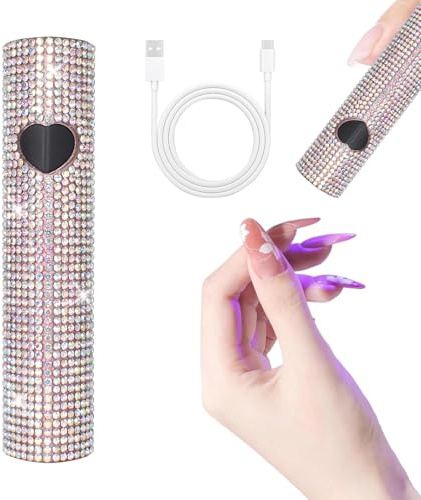 Lampada UV per Unghie, Lampada Portatile per Gel, Lampada a Forma di Cuore Con Diamante Pieno, Ricarica USB, 30/60 Secondi, Adatta per l'Asciugatura di Gel, Smalto e Smalto per Unghie