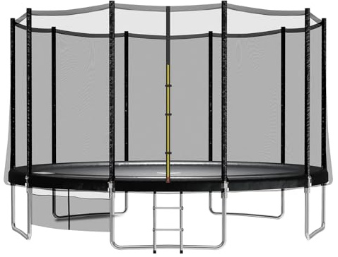 JUMMICO Trampolino Elastico per e Bambini Adulti 183/244/305/366/427 cmTrampolino Rotondo da Giardino Tappeto Elastico da Giardino di Diametro con Rete di Sicurezza, Scala e Barre Imbottite, Esterno