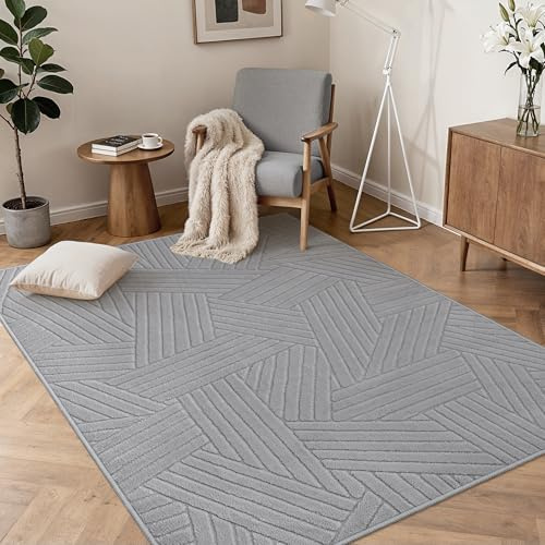 BEIMO Tappeto Boho 120x160CM, Morbido a Pelo Lungo con Effetto 3D, Lavabile e Antiscivolo, Tappeto Moderno per Soggiorno, Camera da Letto, Retta Grigio