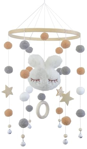 Mobiles Baby, Babymobil, Babysachen, Erstausstattung aus Holz, mit Filzbällen, 3D Wolken, Mobile Baby Windspiel Bettklingel Anhänger für Babybett Jungen und Mädchen