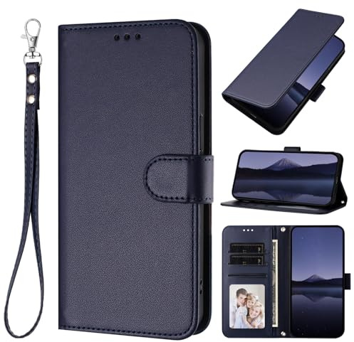 XINQCASE pour iPhone 14 / iPhone 13, Protection Cartes Etui Housse en Cuir PU [Dragonne], Étui à Rabat Portefeuille Flip Case pour iPhone 14 / iPhone 13, Bleu
