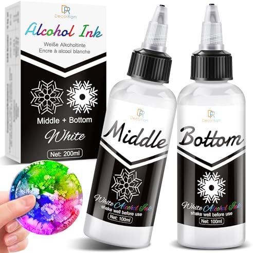 Weiße Alkohol Tinte für Epoxidharz, 200ml 2 Typ Weiße Farbe Alcohol Ink Harzpigment, Alkoholbasierte Tinte für Untersetzer, Yupo Papier, Becherherstellung, Schmuckdekorationen und Petrischalen
