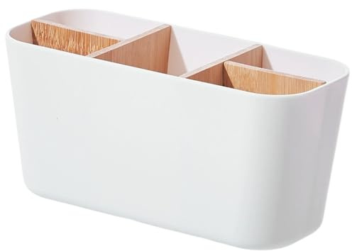 Accessorio per il bagno, supporto per spazzolino da denti in bambù, 5 compartimenti Porta spazzolino da dente, supporto per rimovibile, organizzatore del bagno per casa bianco