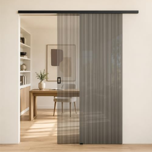 Mai & Mai Glasschiebetür komplettset softclose Matt Schwarz 102,5x205cm | Zimmertür 8mm ESG-Sicherheitsglas Explosionsschutzfolie, Schiebetür Glas schwarz gebürstet mit Laufschiene Muranino-001