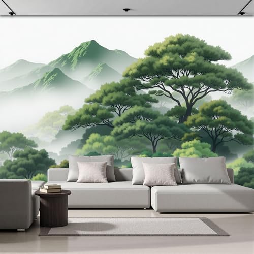 Carta da Parati Fotografica Murale 450x356cm Acquerello minimalista Del foresta fitta Carta da Parati Effetto 3d Decorazione Murale Poster da Parete per Camera da Letto per Ragazzi,
