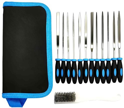 14pcs Needle File Set, 12 Needle Files for Metal File 1 Brush and 1 Storage Bag, Small Metal Set for Jewelry Design and DIY Carving Tool, Model Files Tools to Enthusiasts or Beginners