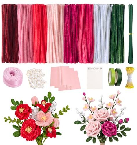 500 Piezas Limpiapipas, Flores Limpiapipas Manualidades 8 Colores, Limpia Pipas para Manualidades, Hilo de Chenilla de 6mm x 30cm para DIY Flores Animales