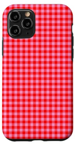 Custodia per iPhone 11 Pro Rosa e Rosso Mini Gingham Carino Piccolo Check Cottagecore