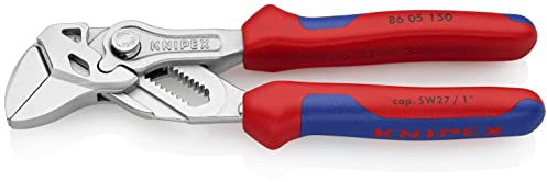 KNIPEX Zangenschlüssel Zange und Schraubenschlüssel in einem Werkzeug verchromt mit Mehrkomponenten-Hüllen 150 mm, 86 05 150