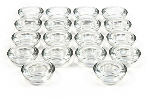 Hosley Set of 18 Clear Glass LED Tealight Holders 3 Inch Diameter Ideal Gift for Weddings Parties Spa, Reiki Meditation Votive Candle Gardens W1
