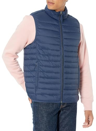 Amazon Essentials Chaleco Plumífero Plegable y Ligero, Resistente a la Lluvia Hombre, Azul Marino, M