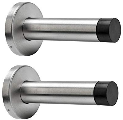 PEIUJIN 2 Stück Türstopper Wandtürstopper Edelstahl Türpuffer Inkl Heavy Duty Türstopper mit Befestigungsmaterial und Gummi Puffer für Wand Montage