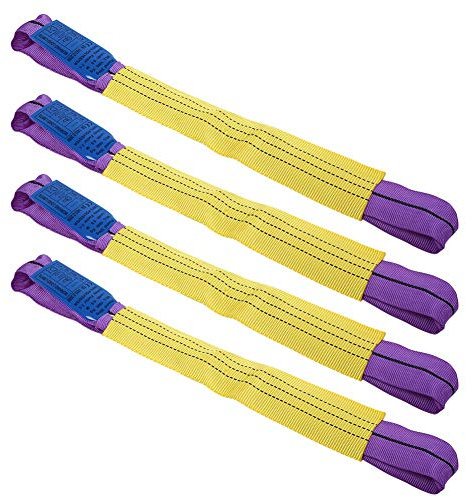 Paquete de 4 Tensores de Carraca 5000kg, Correas para Trinquete 500 x 50mm, Color Amarillo y Púrpura