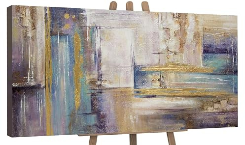 YS-Art Abstrakt Stil Acryl Gemälde auf Leinwand Zeitgeschehen handgemalt Wandbilder Wohnzimmer modern Wohndekor Bilder Büro echte Kunstwerke gerahmt 140x70 cm